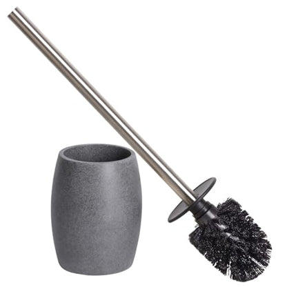 Clasin Home Toilet Bowl Brush and Holder with Stainless Steel Long Handle, Toilet Scrubber Brush with Durable Base, 360° Deep Cleaning Bristles for Bathroom, Compact Set for Small Space (Gray) - color: Gray