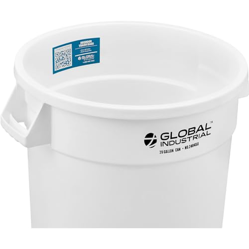 Global Industrial Commercial Round Trash Can, 20 Gallon Capacity, Plastic Garbage Can, Indoor and Outdoor Utility Trash Can, White, 19" W x 22-1/2"H, No Lid - color: White