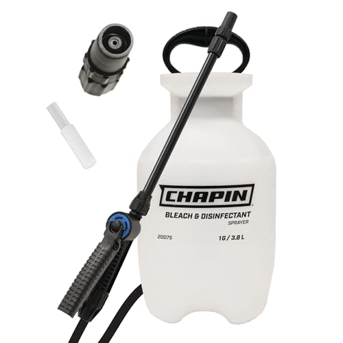 Chapin 20075 Bleach Pump Sprayer, 1‑Gallon, Lawn & Garden, Bleach‑Resistant Poly Tank, Funnel‑Top, Anti‑Clog Filter, Adjustable Cone Nozzle, 40" Hose for Cleaning, Mold & Disinfecting Applications - size: 1-Gallon