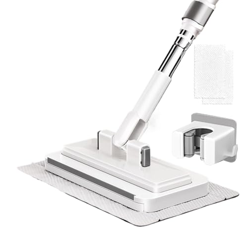 Clip On Mini Mop – Lazy Cleaning Tool, No Wash Mop, Wet Dry Cleaner | Zero Contact Design, Includes Two Reusable Microfiber Heads and Holder for Crevices Floors Tiles