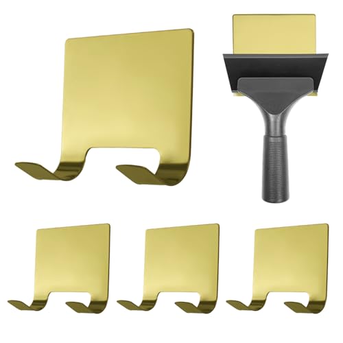 MOROBOR 4 Pcs Shower Squeegee Adhesive Hook, All-Purpose Scraper Holders Towel Hooks Stainless Steel Waterproof Storage Hook Bath Accessories for Kitchen & Bathroom（Gold） - color: Gold