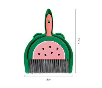 Mini Desk Broom and Dustpan Set High Density Bristle Small Handheld Desktop Cleaning Brush Compact Snap On Space Saving Tool for Desks Keyboards Office Car Interiors Small Spaces - color: Green Watermelon