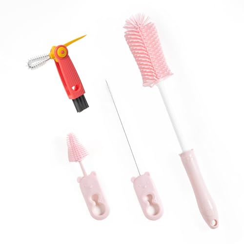 Chemimoso Silicone Bottle Cleaning Brush, 13.4in Long Handle Water Cup Bottles Cleaner for Baby Bottles, Stanley Mug, Sports Bottle, Glass Vase, with a Tiny Cup Lid Gap Cleaning Brush, z Pink - style: Straight, Pink