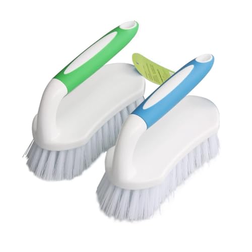 Scrub Brush 2 Pack Heavy Duty Stiff Bristle Multi-Purpose Cleaning Brush with U-Shaped Handle Durable Plastic Small Brush for Shoes Floor Kitchen Sink Bathroom Scrubber (New Blue+New Green) - color: New Blue+new Green