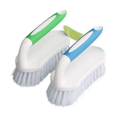 Scrub Brush 2 Pack Heavy Duty Stiff Bristle Multi-Purpose Cleaning Brush with U-Shaped Handle Durable Plastic Small Brush for Shoes Floor Kitchen Sink Bathroom Scrubber (New Blue+New Green) - color: New Blue+new Green