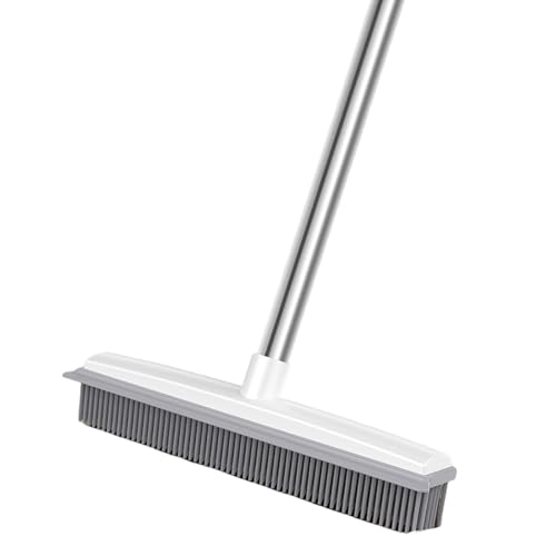 Pet Hair Rubber Broom 2-in-1 Long Handle with Squeegee Lightweight Fur Remover Brush Ergonomic Grip Multi-Surface Cleaning Brush Suitable for Daily Cleaning Work A - color: A