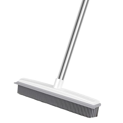 Pet Hair Rubber Broom 2-in-1 Long Handle with Squeegee Lightweight Fur Remover Brush Ergonomic Grip Multi-Surface Cleaning Brush Suitable for Daily Cleaning Work A - color: A