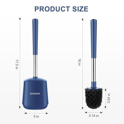 SetSail Toilet Brush and Holder 3 Pack, Self Closing Lid Toilet Bowl Brushes Holder Extra Long Handle Ventilated Toilet Brush Set for Bathroom Cleaning, Nylon Bristles, Dark & Blue - color: Dark Blue, size: 3 packs