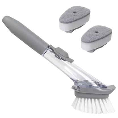 Dish Brush,Dish Scrubber with Soap Dispenser Dish Wand Kitchen Brushes for Dishes Includes Three Brush Heads