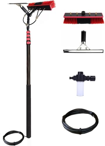 Window Cleaning Poles, Water Fed Pole Kit, Water Fed Brush W/Squeegee Water Fed Pole Kit for Solar Panel Cleaner(6M/19FT)