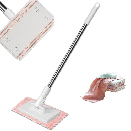 Snap Grip Mini Mop, Zero Touch Mini Mops, Retractable Gap Dust Cleaner Flat Mops with Locking Head & Sweeping Cloths, 39' Long Handle Mopping Sweeper Stick for Multi Cleaning ,No Wash (1mop+4cloth) - color: 1mop+4cloth