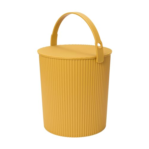 Hachiman Extra Large Bucket - 5.3 Gallon Heavy Duty Bucket with Lid and Handle - Hands-Free Filling - Easy to Stack and Store - Indoor Outdoor Use - 13.3" x 13" - Mustard - color: Mustard, size: Extra Large