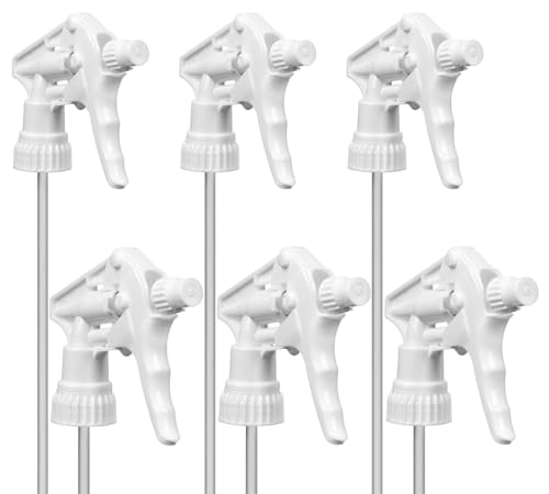 Heavy Duty Universal Trigger Sprayer Replacement for 32 oz Sprayer Bottles, 9 1/4" Dip Tube, 28-400 Neck Finish - 6 Pack (White) - color: White