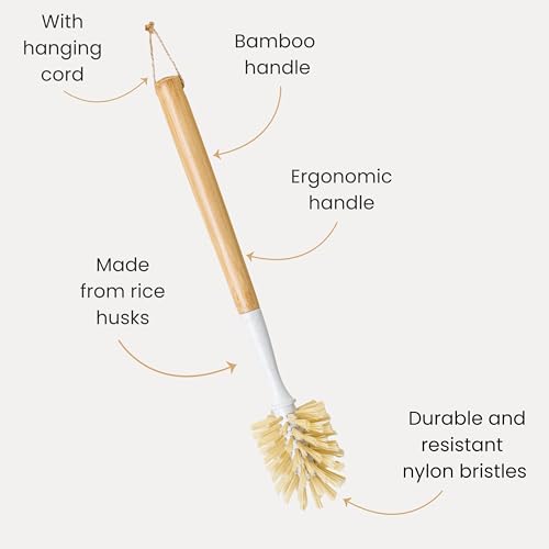 Vigar Zeroline 13.9" Bamboo Bottle Brush With Long Handle - Water Bottle Brush for Glassware, Tumblers, Jars and Vases, Kitchen Dish Scrubber, Wooden Bottle Cleaner, Dish Brush for Sink, Kitchen Brush - size: 13.9- Inches