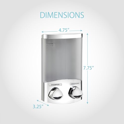 Better Living EURO Shower Dispenser Wall Mount Shower Soap Dispenser for Bathroom Hotel Body Wash, Corner or Flat Wall Shower Shampoo Dispenser, Built-in Hooks, 2 x 10.5 oz, Chrome, 2-Chamber - size: 2-Chamber