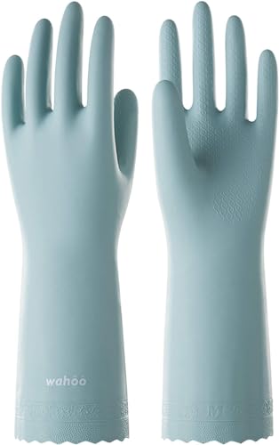 LANON wahoo Skin-Friendly Cleaning Gloves, Dishwashing Kitchen Gloves with Cotton Flocked Liner, Reusable, Non-Slip, Surf Spray, Small - size: Small (Pack of 1)