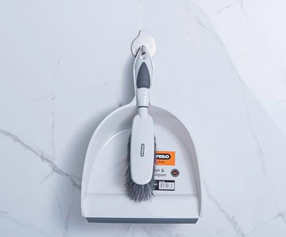 Dustpan and Brush Set, Hand Broom with Ergonomic Grip Handle - Rubber Edge for Easy Dirt Pickup, Durable Material - Grey & Blue Hand Brush by Superio, 2-Pack - color: Blue & Grey