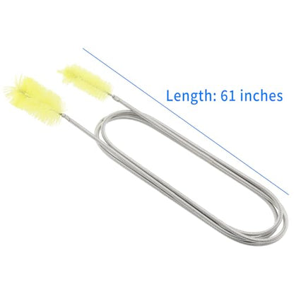 Flexible Drain Cleaning Brush (61" Long) for Drains, Bottles, Bathroom Sink, Bathtub, Shower, and Kitchen Sink, Heavy-Duty Double Ended Nylon with Elastic Hose, Includes 2 Tube Cleaning Brushes