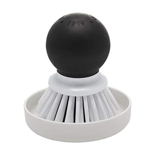 KitchenAid Palm Brush with Dish Tray to Keep Countertops Dry and Clean, Durable Nylon Bristles for Tough Cleaning, Dishwasher Safe, 2 Piece, Black - color: Black
