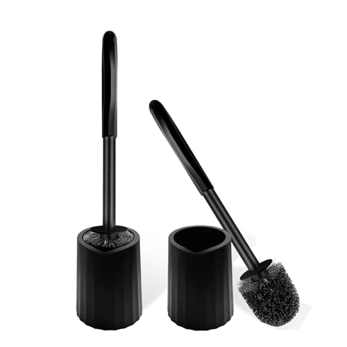 Toilet Brush and Holder Set, 2 Pack Toilet Bowl Brush with Long Non-Slip Handle, Deep Toilet Cleaner Brush, Toilet Scrubber, Black - size: 2 Pack