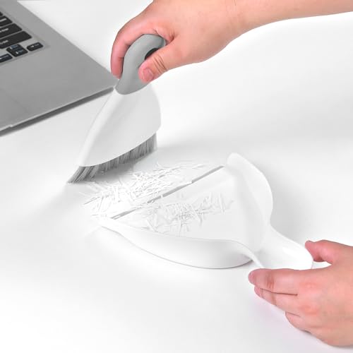 NACENA Mini Dustpan and Brush Set 2 Pack, Small Broom and Dustpan Set Dust Pan and Mini Hand Broom Dustpan and Broom Combo Compact for Home Table Keyboards Sofa Kitchen, White & Gray - color: White Grey, size: 2 packs