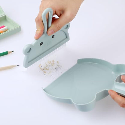 Amabro Small Dustpan Broom Set, Mini Dust Pan with Brush Set Hand Dustpan Table Top Brush Cute Table Crumb Sweeper Broom for Home Desktop Sofa Kitchen Keyboard Sweeping Cars Pet Nest(Blue)