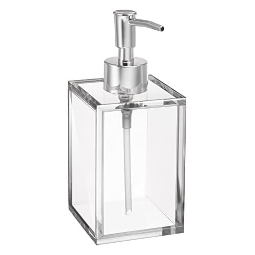 Clear Acrylic Reusable Kitchen & Bathroom Hand Sanitizer Dispenser with Rust Proof Stainless Steel Pump, Square Soap Dispenser Set | 12 oz (1 Pack) - style: 1 Pack / Soap Dispenser