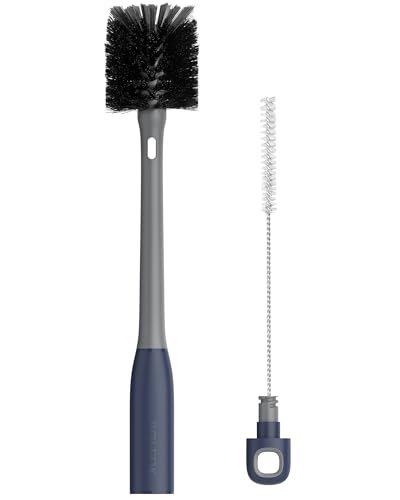 ROSEOK 2 in 1 Bottle Brush with Straw Cleaner Brush, Water Bottle Brush | For Cleaning Glass, Sports Bottle, Coffee Mug, Cup Cleaner, Gray, 1 Pack - color: Gray, size: 1pcs