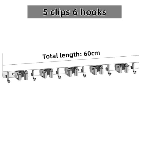 Broom Holder，Stainless Steel Mop Holder, No Drilling, Cleaning Supplies Organizer，Versatile Mop Hook, Wall Mounted Bathroom Broom Storage Clip,Laundry Room Organization，Home Improvement.(Black,5 clips