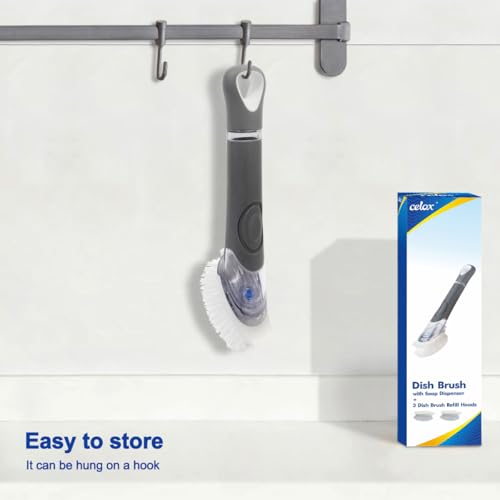 CELOX Dish Brush with Soap Dispenser, Heavy Duty Dishwand Kit, Includes 1 Wand & 3 Dish Brush Refill Heads