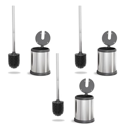 ToiletTree Products Deluxe Toilet Brush with Lid 3 Pack - style: Stainess Steel 3 Pack