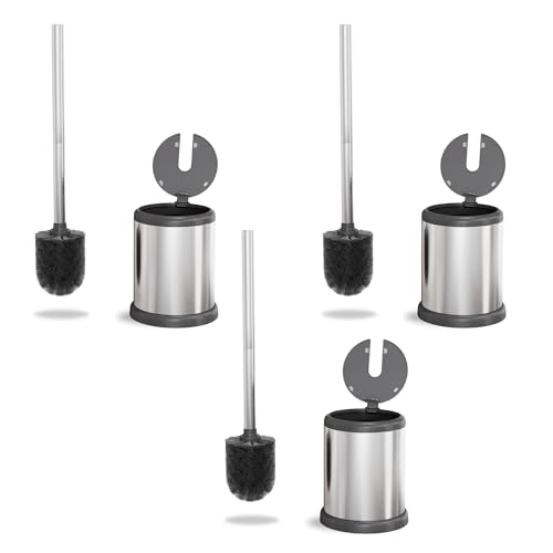 ToiletTree Products Deluxe Toilet Brush with Lid 3 Pack - style: Stainess Steel 3 Pack