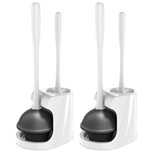 MR.SIGA Toilet Plunger and Bowl Brush Combo for Bathroom Cleaning, White, 2 Sets - color: White