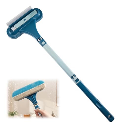 Window Screen Cleaning Brush, 3 in 1 Window Screen Cleaner Brush with Squeegee and Detachable Long Handle,Wet Dry Dual-Use Mesh Screen Cleaner Tool for Dusty Corners, Patio Door Porch Screens(Blue)