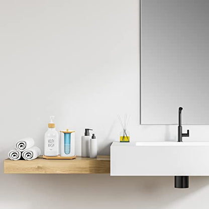 VITVITI Mouthwash Dispenser for Bathroom, Mouth Wash Pump Bottle with Paper Cup Holder, 17Oz Refillable White Mouthwash Container with Bamboo Lid/Tray/Label - color: White