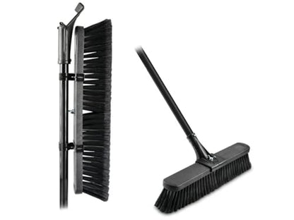 18" High Power Push Broom, Heavy-Duty Multi-Surface Rough Sweep Broom with Clamp & Bolt Handle, Recycled PET Bristles for Garage & Driveway
