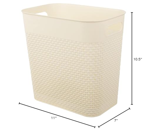 UUJOLY Plastic Trash Can Wastebasket, Garbage Container Basket for Bathrooms, Kitchens, Offices, Kids Rooms (Beige, 3 Gallon) - color: Beige, size: 1 Pack