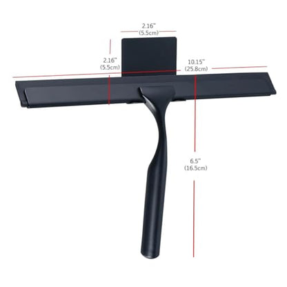 J&V TEXTILES All-Purpose Stainless Steel Shower Squeegee for Glass Doors with Adhesive Hooks, Squeegee for Shower Glass, Bathroom Household Cleaner Tool, 10 Inch (Black) - color: Black
