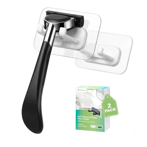 Hook LAB Strong Adhesive Shower Razor Holder, 2-Pack Waterproof Wall Hooks for Bathroom, Reusable & Removable No-Drill Hook for Razors, Towels & Accessories – Works on Tile, Glass & Metal - White - color: White - Classic Hold