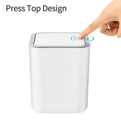 SUBEKYU 0.6 Gal Mini Desktop Trash Can with Lid, Small Square Countertop Garbage Bin, Plastic Tiny Tabletop Wastebasket for Office/Kitchen/Coffee Table, White - color: White 0.6 Gal with Lid