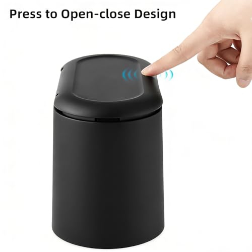 SUBEKYU 0.5 Gal Mini Countertop Trash Can with Lid for Desktop, Small Garbage Can for Office, Tiny Wastebasket, Plastic,Black - color: Black with lid
