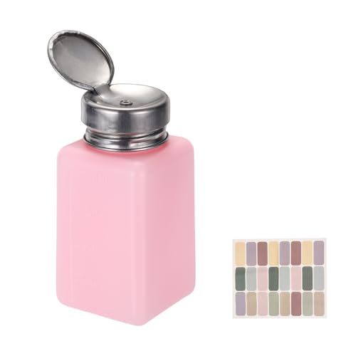uxcell Push Down Solvent Dispenser, 200ml/6.7oz Anti-Reflux Liquid Pump Bottle with Stainless Steel Lid and Colorful Stickers for Acetone Alcohol Makeup Remover, Pink - color: Pink, size: 200ml/6.7oz