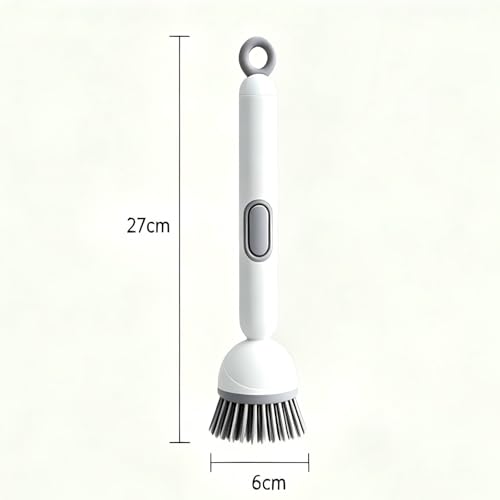 Adjustable & Rotatable Dish Brush with Press-Type Detergent Dispenser, 6 Angles & Scratch-Free Bristles, Wall Mounted Kitchen Scrub Brush for Pots, Pans, Dishes, Utensils, Sinks, Stoves & Cookware