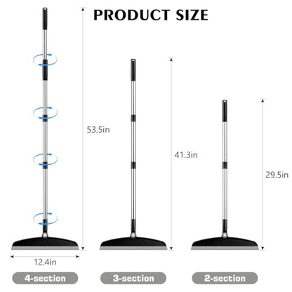 Multifunction Silicone Broom, 54 Inch Long Handle Silicone Floor Squeegee Broom, Sweep and Scrape 2 in 1 Household Cleaning Broom for Floor, Bathrooms, Kitchens, Showers, Tile, Pet Hair, Black Grey - color: Black Grey