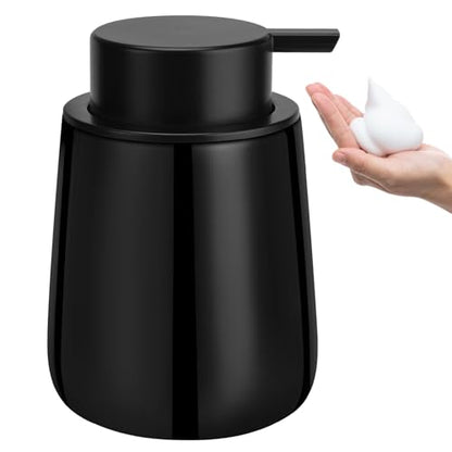 Soap Foaming Dispenser Ceramic with Easy-to-Press Pump Hand Foam Dispenser for Shampoo Bathroom Kitchen 12 oz - color: Foam-shinyblack