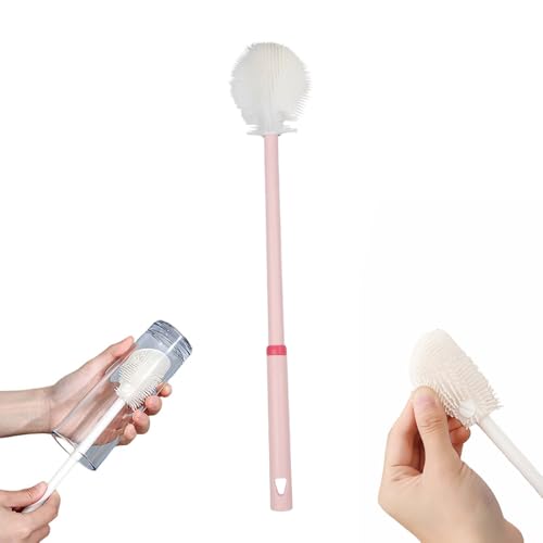 360° Flexible Silicone Bottle Brush with Long Handle,2026 New Multifunction Cleaning Foldable Cleaning Tool,Soft Bristle Silicone Cup Brush for Narrow Neck Bottles,Water Bottles (Pink A/1pcs) - color: Pink a/1pcs