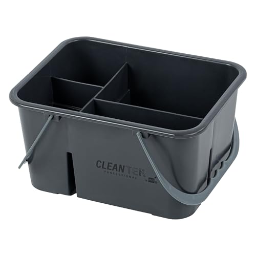 Restaurantware-Clean Tek Professional Cleaning Caddy, 1 Cleaning Supply Caddy With Handle - 4 Compartment, Multipurpose, Gray Plastic, All-Purpose, For Bathroom, Bedroom, Kitchen, Or Garden