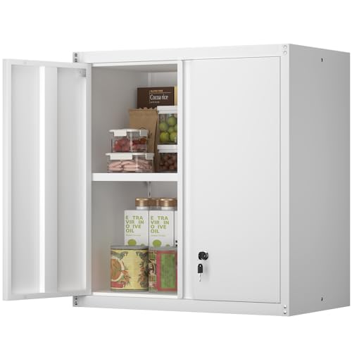 Metal Wall Cabinet,Garage Wall Mounted Cabinets,Steel Locking Cabinet,Metal Wall Cabinets for Office,Wall Cabinets with Doors and Shelves,Garage Cabinets for Home,Basement - color: 28"h-wall Cabinet / White