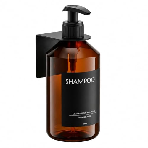 Shampoo and Conditioner Dispenser Set of 1, Wall Mount No Drill Shower Soap Bottles with Labels, Refillable Body Wash Dispensers for Bathroom Decor ((Amber Bottles + Bamboo Pumps)) - color: (Amber Bottles + Bamboo Pumps)