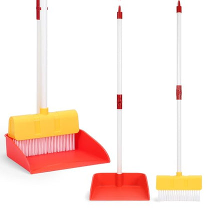 Kids Cleaning Toy Set Toddlers Broom Dust Pan Set for Housekeeping Pretend Play Cleaning Set, Cleaning Toys Gift for Toddlers Girls Boys Age 3-6 Years Old (2PCS - Red and Yellow Set) - color: 2pcs - Red and Yellow Set
